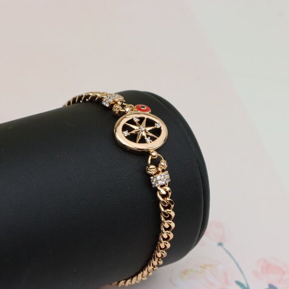 "Rose Gold Bracelet with Compass Charm and Red Evil Eye, XPBL0788 - Picture 9 of 12